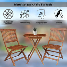 Load image into Gallery viewer, BTEXPERT Outdoor Living Spare Balcony Desk 3 Piece Round Coffee Folding Table Patio Bistro Set Two Chairs With Tan Cushions
