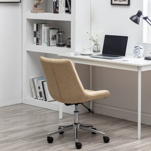 Home Office Desk Faux Leather Adjustable Beige Leisure Chrome Base Swivel Chair
