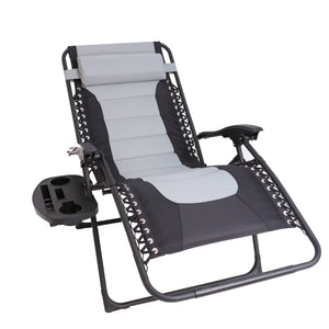 BTEXPERT Oversized Padded Zero Gravity Chair Folding Recliner Case Lounge Outdoor Pool Patio Beach Yard Garden Utility Tray Cup Holder
