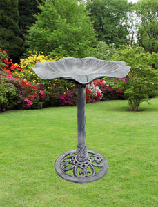 Stone Grey Lily Leaf Pedestal Outdoor Garden Floral Bird Bath Decoration Accent