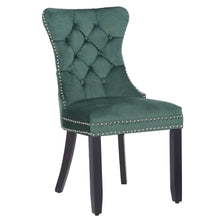 Load image into Gallery viewer, Green High Back Velvet Tufted Upholstery, Wood Accent Nail Trim Ring Leisure Dining Chair
