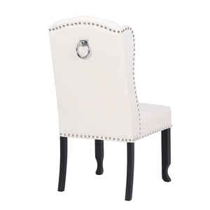 BTExpert White Velvet High Back Tufted Upholstered Solid Wood Nail Trim Ring Dining Chair
