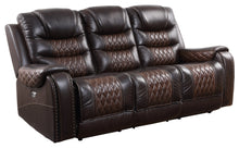 Load image into Gallery viewer, BTExpert Power Motion Recliner 3 Seater Sofa USB Upholstered Two Tone Brown Top Grain Leather Reclining Sofa
