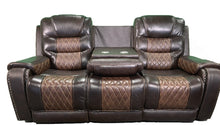 Load image into Gallery viewer, BTEXPERT Two Tone Dark Light Brown Top Grain Leather 3 Seater Manual Reclining sofa
