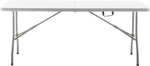 BTExpert Fold-in-Half Folding Utility Table 6 Feet 72" x 29.5" Lightweight Portable Carrying Handle, Indoor Outdoor Picnic Camping Office Home Party Wedding Event Easy to Clean Store & Care White