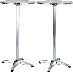 BTExpert Aluminum Indoor Outdoor 23.75" Round Restaurant Bar height 44" Table flip top, Patio Stainless Steel Silver Furniture 25.75" base Set of 2