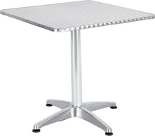 Load image into Gallery viewer, BTExpert Indoor Outdoor 27.5&quot; Square Restaurant Table Stainless Steel Silver Aluminum + 2 Bronze Metal Slat Stack Chairs Commercial Lightweight
