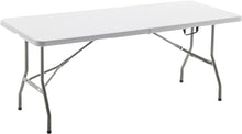 Load image into Gallery viewer, BTExpert Fold-in-Half Folding Utility Table 6 Feet 72&quot; x 29.5&quot; Lightweight Portable Carrying Handle, Indoor Outdoor Picnic Camping Office Home Party Wedding Event Easy to Clean Store &amp; Care White
