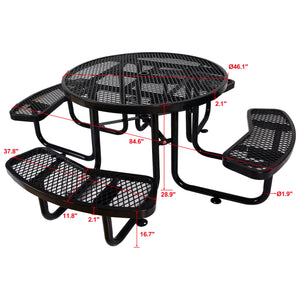 Round Outdoor Steel Picnic Table 46" black ,with umbrella pole