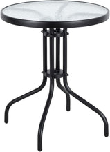 Load image into Gallery viewer, BTExpert Indoor Outdoor 23.75&quot; Round Tempered Glass Metal Table Black + 2 Silver Gray Restaurant Metal Aluminum Slat Stack Chairs Lightweight
