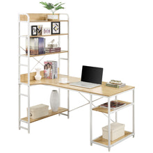 Load image into Gallery viewer, Home Office computer desk——Steel frame and MDF board/5 tier open bookshelf/Plenty storage space(Nature)
