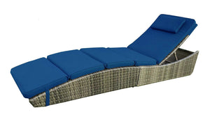 Chaise Lounges Pool Cushioned Outdoor Chair Wicker Patio Rattan Poolside Folding Sun Lounger Adjustable Reclining Fully Assembled Navy Blue One Piece