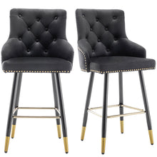 Load image into Gallery viewer, BTEXPERT Premium upholstered Dining 25&quot; High Back , Black Velvet Tufted Gold Nail Head Trim Stool Bar Chairs Set of 2
