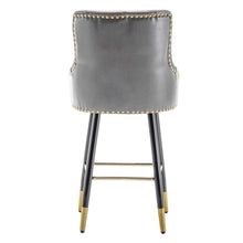 Load image into Gallery viewer, BTEXPERT Premium upholstered Dining 26&quot; High Back Stool Bar Chairs, Gray PU Leather Tufted Gold Nail Head Trim Set of 2
