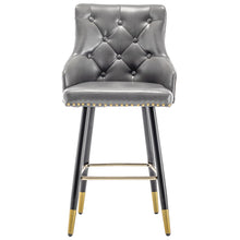 Load image into Gallery viewer, BTEXPERT Premium upholstered Dining 26&quot; High Back Stool Bar Chairs, Gray PU Leather Tufted Gold Nail Head Trim Set of 2
