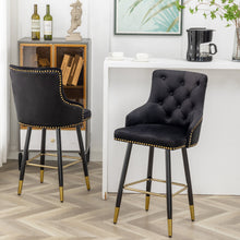 Load image into Gallery viewer, BTEXPERT Premium upholstered Dining 25&quot; High Back , Black Velvet Tufted Gold Nail Head Trim Stool Bar Chairs Set of 2
