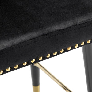 BTEXPERT Premium upholstered Dining 25" High Back , Black Velvet Tufted Gold Nail Head Trim Stool Bar Chairs Set of 2