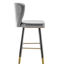 Load image into Gallery viewer, BTEXPERT upholstered Dining 25&quot; High Back Stool Bar Chairs, Gray PU Leather Shellback Seat and Gold Trim Feet  Set of 2
