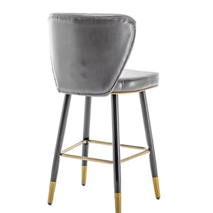 BTEXPERT upholstered Dining 25" High Back Stool Bar Chairs, Gray PU Leather Shellback Seat and Gold Trim Feet  Set of 2