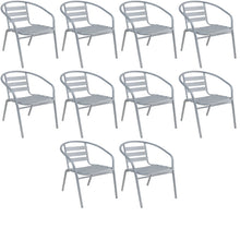 Load image into Gallery viewer, BTExpert Indoor Outdoor Set of 10 Silver Gray Restaurant Metal Aluminum Slat Stack Chairs Lightweight
