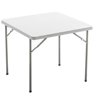 BTExpert 3FT Square Granite White Plastic Folding Table Portable for card board games nights gatherings party home indoor outdoor lightweight Set of 2