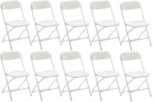 Load image into Gallery viewer, White Plastic Folding Chair Steel Frame Commercial High Capacity Event lightweight Set for Office Wedding Party Picnic Kitchen Dining School Set of 10
