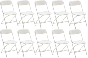 White Plastic Folding Chair Steel Frame Commercial High Capacity Event lightweight Set for Office Wedding Party Picnic Kitchen Dining School Set of 10