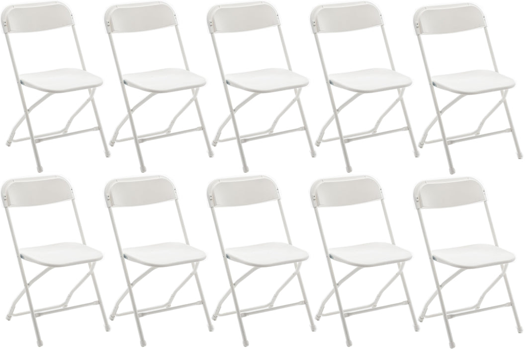 White Plastic Folding Chair Steel Frame Commercial High Capacity Event lightweight Set for Office Wedding Party Picnic Kitchen Dining School Set of 10