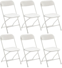 Load image into Gallery viewer, White Plastic Folding Chair Steel Frame Commercial High Capacity Event lightweight Set for Office Wedding Party Picnic Kitchen Dining School Set of 6
