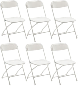 White Plastic Folding Chair Steel Frame Commercial High Capacity Event lightweight Set for Office Wedding Party Picnic Kitchen Dining School Set of 6