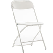 Load image into Gallery viewer, White Plastic Folding Chair Steel Frame Commercial High Capacity Event lightweight Set for Office Wedding Party Picnic Kitchen Dining Church School
