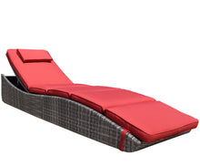 Load image into Gallery viewer, Foldable Outdoor Chaise Pool Lounge Chair Folding Wicker Rattan Sun bed Patio Couch Reclining lounger Adjustable Padded Backrest Pillow Assembled - Red Burgundy
