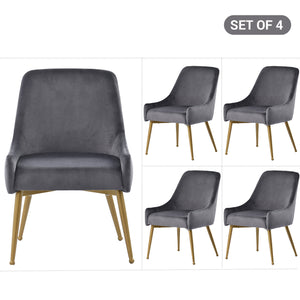 TOPMAX Mid-century Gold Metal Base Arm Chair Upholstered Velvet Dining Chairs, Gray, 4pcs