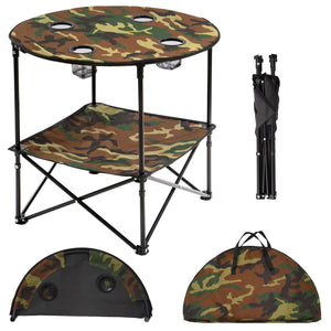 Camouflage Foldable Camping Table with 4 Cup Holders