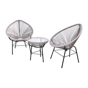 3 Pieces Patio Furniture Set Outdoor All Weather Hand-Woven PE Rattan Conversation Bistro Sets 2 Chairs with Glass Top Coffee Table Sets for Backyard  Livingroom Balcony (Gray)