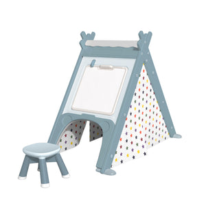 Kids Play Tent - 4 in 1 Teepee Tent with Stool and Climber, Foldable Playhouse Tent for Boys & Girls
