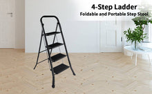 Load image into Gallery viewer, YSSOA 4 Step Ladder, Folding Step Stool with Wide Anti-Slip Pedal, 330 lbs Sturdy Steel Ladder, Convenient Handgrip, Lightweight, Portable Steel Step Stool, Black (HILADDFOLD4B)
