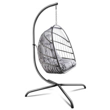 Load image into Gallery viewer, Swing Egg Chair with Stand Indoor Outdoor Wicker Rattan Patio Basket Hanging Chair with C Type bracket , with cushion and pillow,Patio Wicker folding Hanging Chair
