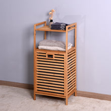 Load image into Gallery viewer, Bathroom Laundry Basket Bamboo Storage Basket with 2-tier Shelf 17.32 x 13 x 37.8 inch
