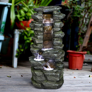 31” Showering Garden Waterfall with LED Resin Outdoor Fountains for Garden