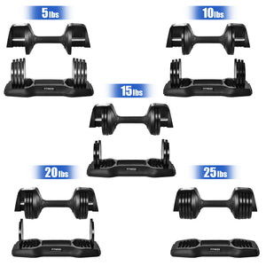 Adjustable Dumbbell with Anti-Slip Rubber Handle and Tray, Black
