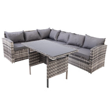 Load image into Gallery viewer, 7 people outdoor rattan corner sofa, glass table
