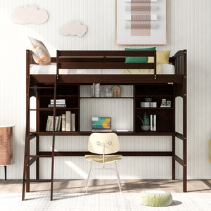 Twin size Loft Bed with Storage Shelves, Desk and Ladder, Espresso(old  SKU: LP000040PAA,LP000040AAP)