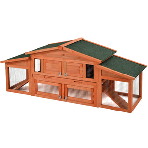 TOPMAX 70-Inch Wood Rabbit Hutch Outdoor Pet House Chicken Coop for Small Animals with 2 Run Play Area