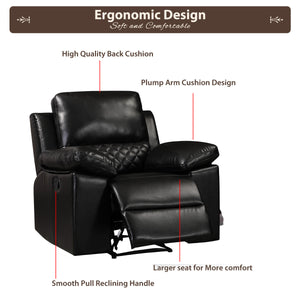 Welike Modern Design Brown Air Leather and PVC Manual Recliner Chair Home Theater Seating for Bedroom & Living Room（The color is a black with a little brown, you can call it dark brown）