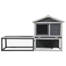 Load image into Gallery viewer, 2-Tier Rabbit Hutch with Large Removable Run, Outdoor Bunny Cage for Backyard, Solid Wood Pet House, Gray and White
