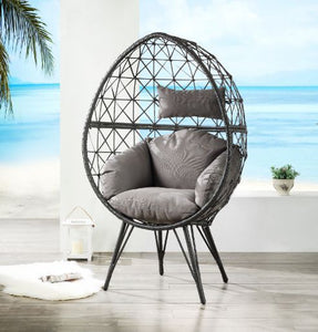 ACME Aeven Patio Lounge Chair, Light Gray Fabric & Black Wicker 45111
