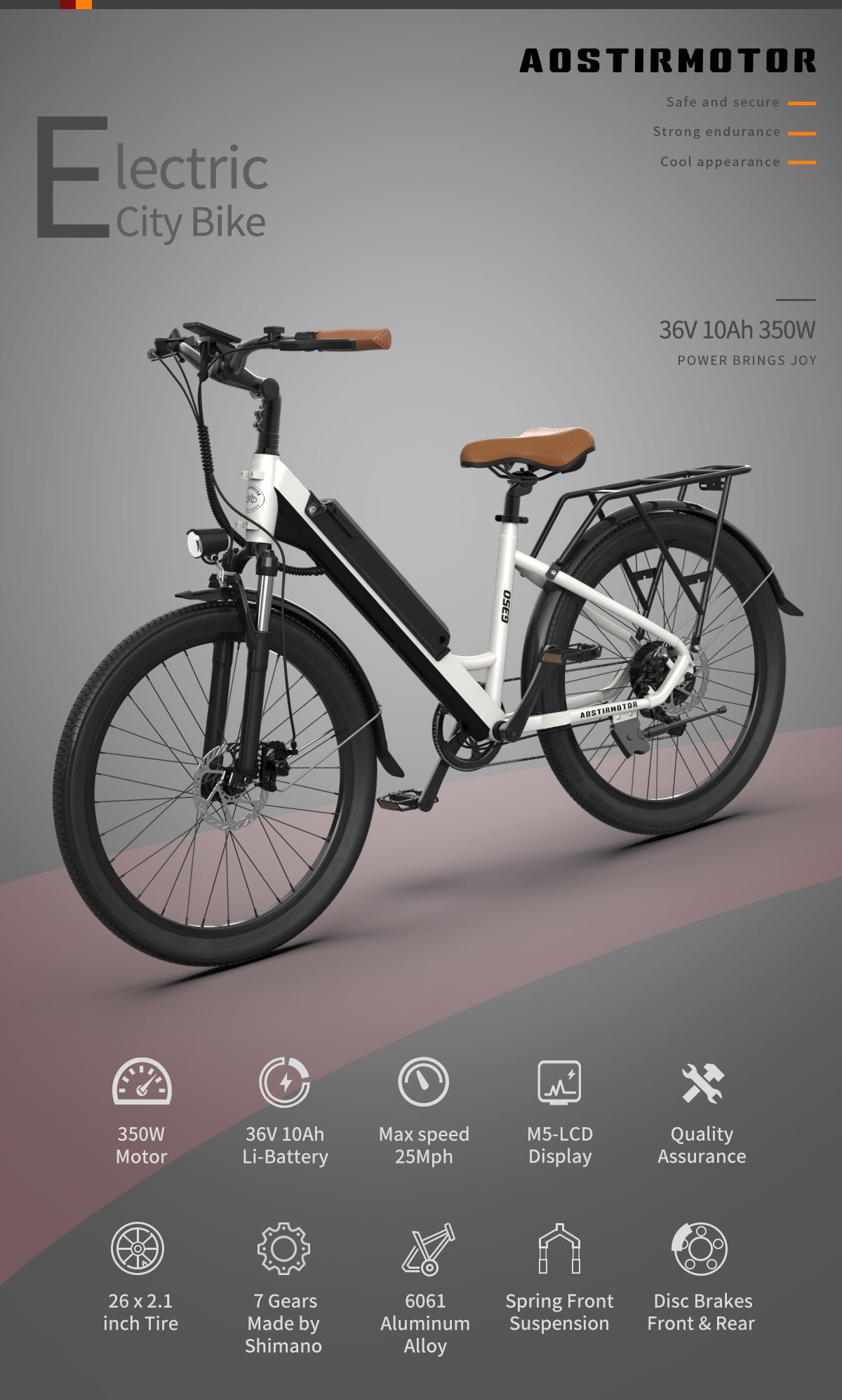 aostirmotor electric bicycle AOSTIRMOTOR 26" Tire 350W Electric Bike 36V 10AH Removable Lithium Bat – ChinotiFurniture