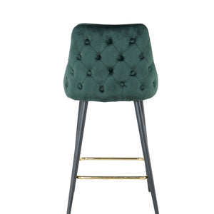 Luxury Modern Green Velvet Upholstered High Bar Stool Chair With Gold Legs(set of 2)