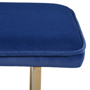 Upholstered Velvet Bench 44.5" W x 15" D x 18.5" H,Golden Powder Coating Legs Set of 1- blue